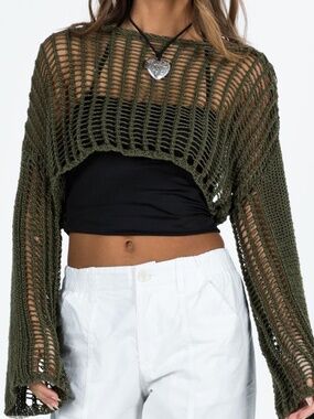 Princess Polly Kennedy Cropped Sweater Olive